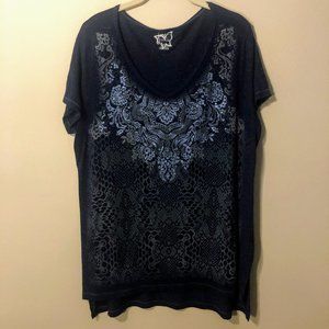 Just My Size Navy Scoop Neck Print Top 2X